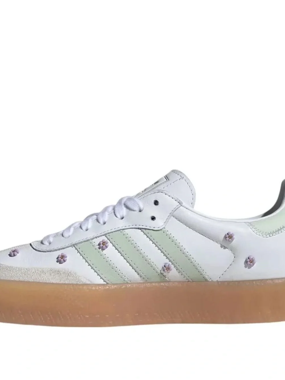 adidas White & Mint Low-Top Sneaker with Purple Floral Accents